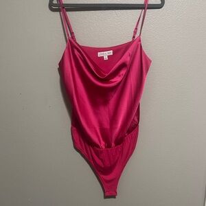 She + Sky Pink Satin Bodysuit